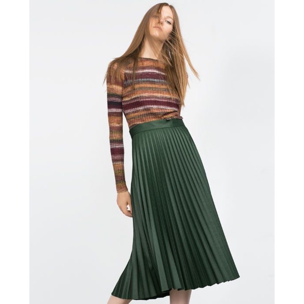 Zara Emerald Green Accordion Pleat Skirt